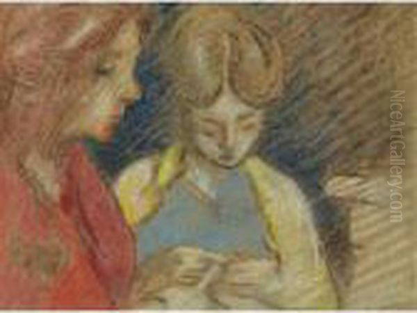 Deux Femmes Sous La Lampe Oil Painting by Louis Valtat