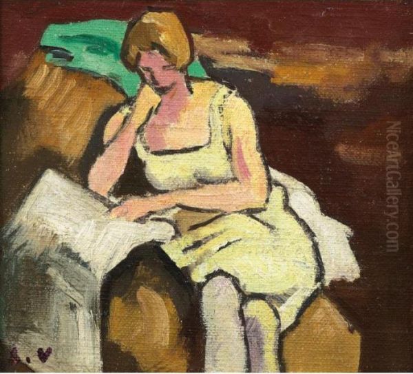 Femme Assise Lisant Oil Painting by Louis Valtat