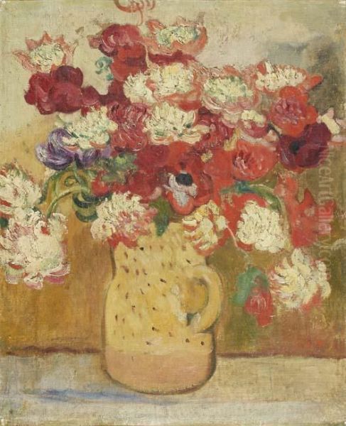 Bouquetd'anemones Dans Un Pot En Gres Oil Painting by Louis Valtat