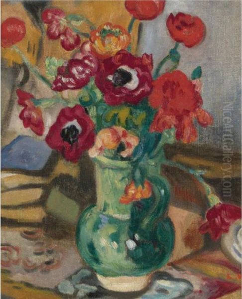 Pichet Vert Aux Anemones Oil Painting by Louis Valtat