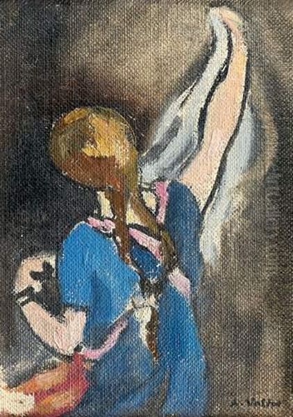 La Jeune Couturiere Aux Longues Tresses
 Huile Sur Toile Marouflee Sur Carton, Signee En Bas A Droite Oil Painting by Louis Valtat