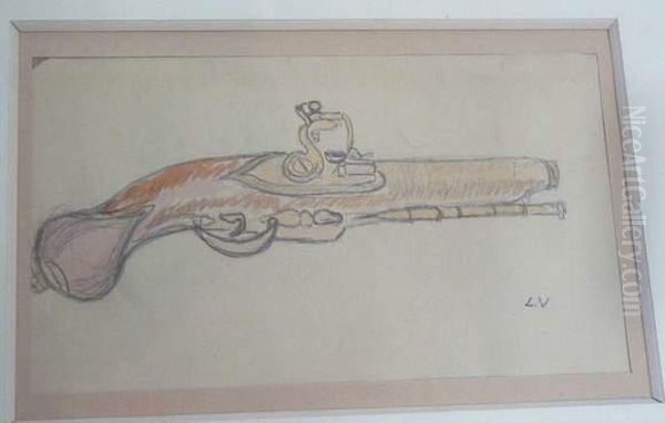 Dessin Rehausse A L'aquarelle Representant Un Pistolet A Silex Xviiieme, Monogramme Lv Oil Painting by Louis Valtat