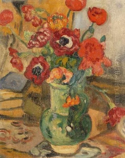 Bouquet D'anemones A La Cruche Verte, Circa 1925 Oil Painting by Louis Valtat