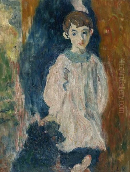 Child With A Dog. Oil Painting by Louis Valtat