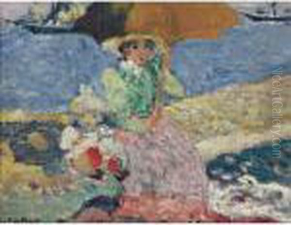 Mere Et Enfant Au Bord De La Plage Oil Painting by Louis Valtat