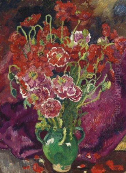 Fleurs Rouges Dans Un Vase Oil Painting by Louis Valtat