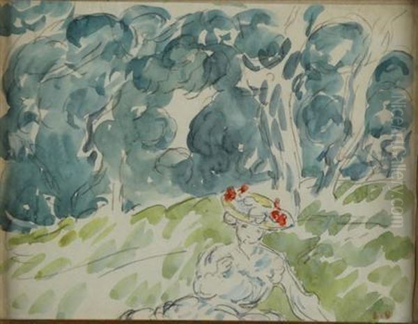 French, - Woman On Ahillside Oil Painting by Louis Valtat