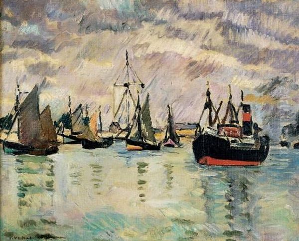 Ouistreham, La Rentree Au Port, Circa 1930 Oil Painting by Louis Valtat