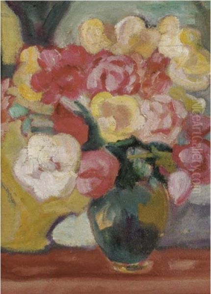 Vase De Rose, Cruche Verte Oil Painting by Louis Valtat