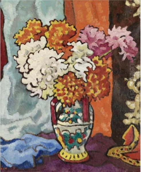 Vase De Dahlias Oil Painting by Louis Valtat