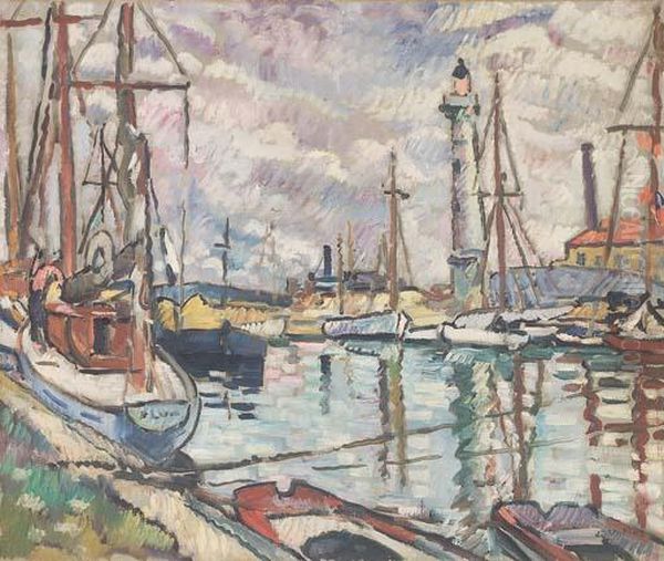 Le Canal Et Le Pont Tournant A Ouistreham Oil Painting by Louis Valtat