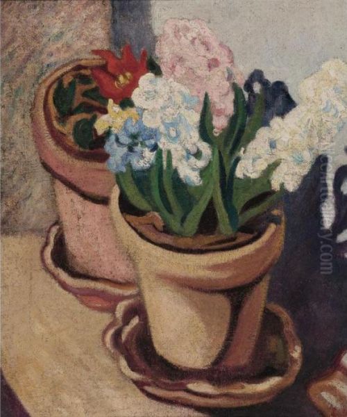 Deux Pots De Fleurs, Fleurs De Cactus Et Jacinthes Oil Painting by Louis Valtat