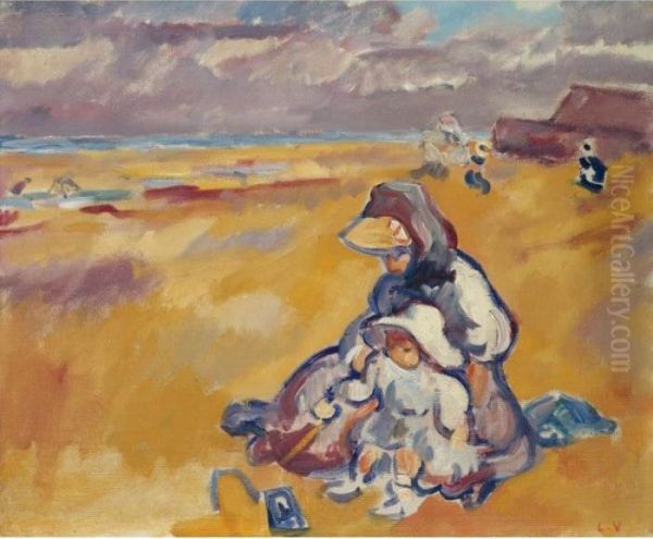 Mere Et Enfant Sur La Plage Oil Painting by Louis Valtat