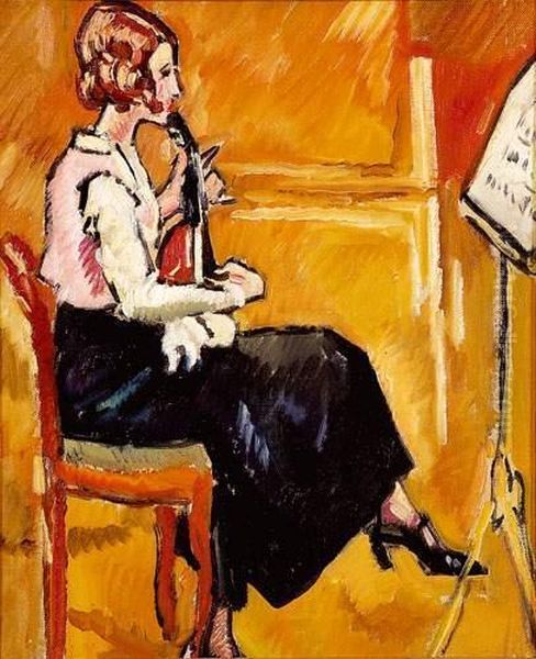 Jeune Fille Jouant De La Guitare, Circa 1927 Oil Painting by Louis Valtat