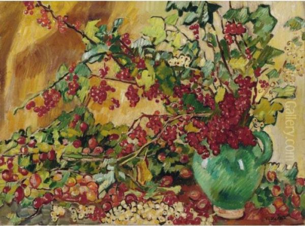 Vase Aux Feuillages Et Aux Groseilles Oil Painting by Louis Valtat