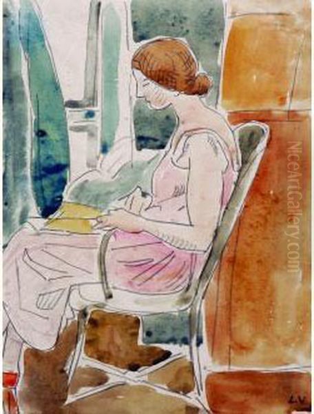 Femme Assise A Sa Lecture Oil Painting by Louis Valtat