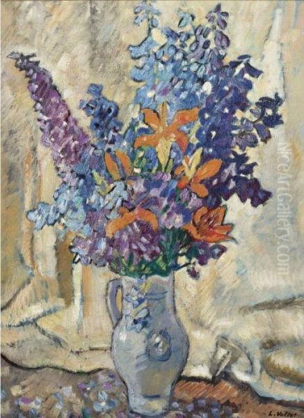 Lys Et Delphiniums Au Pichet De Gres Oil Painting by Louis Valtat