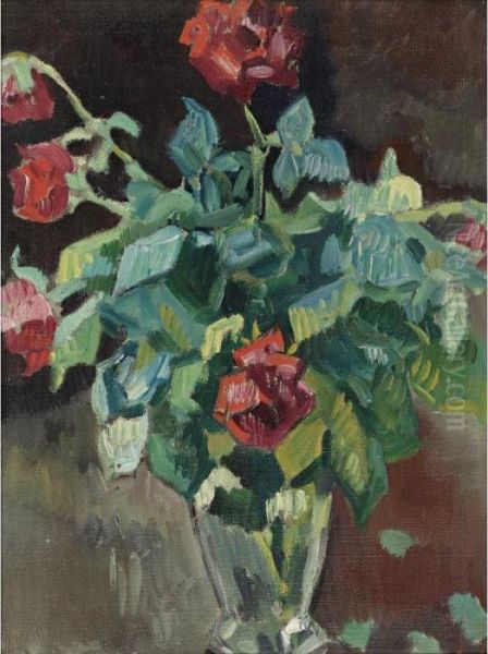 Roses Au Vase De Cristal Oil Painting by Louis Valtat