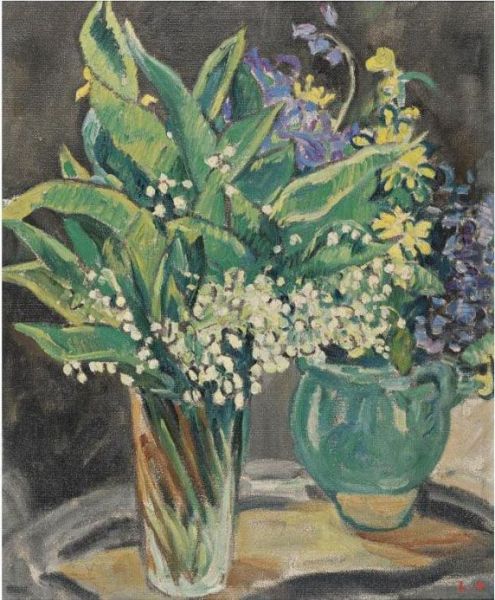 Vase De Muguet Et Cruche Verte, Fleurs Bleues Oil Painting by Louis Valtat