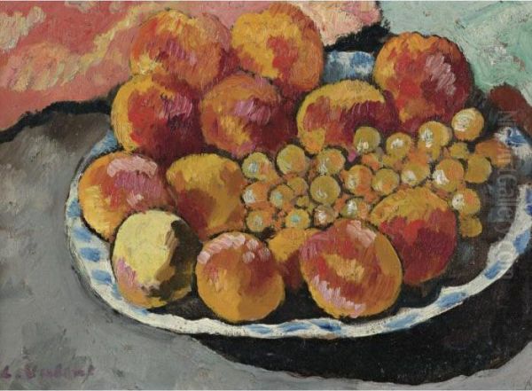 Plat De Peche Et Grappe De Raisin Oil Painting by Louis Valtat