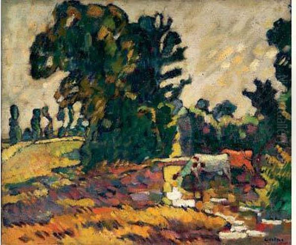 Vaches Au Bord De La Riviere, Circa 1910 Oil Painting by Louis Valtat