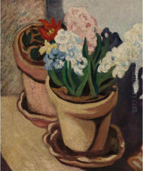 Deux Pots De Fleurs, Fleurs De Cactus Et Jacinthes Oil Painting by Louis Valtat