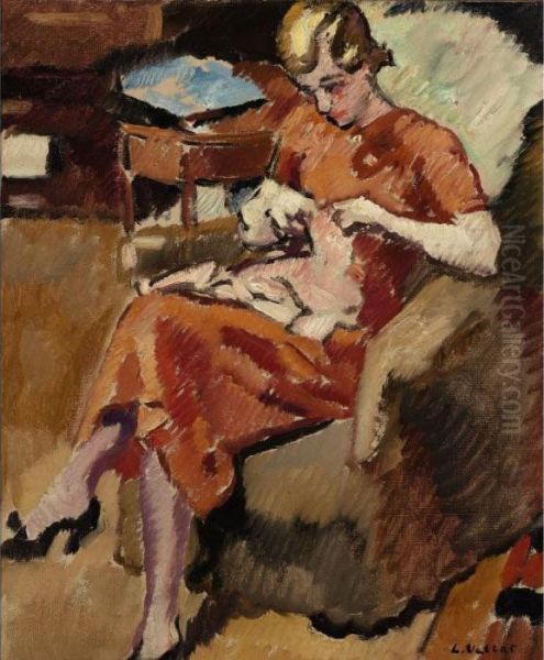 Marie-lucie Nessi Tricotant Oil Painting by Louis Valtat