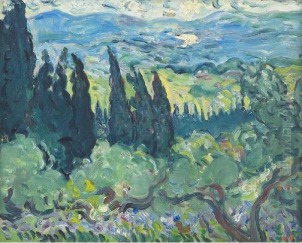 Paysage D'italie. Les Cypres. Oil Painting by Louis Valtat