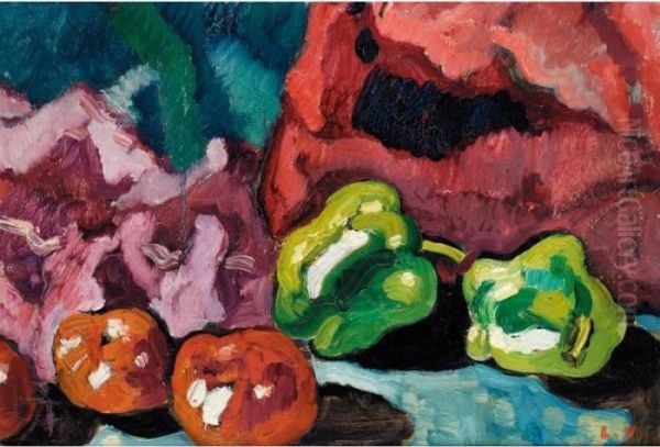 Deux Poivrons Verts Et Tomates Oil Painting by Louis Valtat