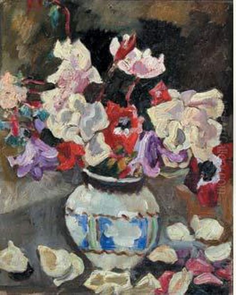 Vase De Fleurs Sur Une Table Oil Painting by Louis Valtat