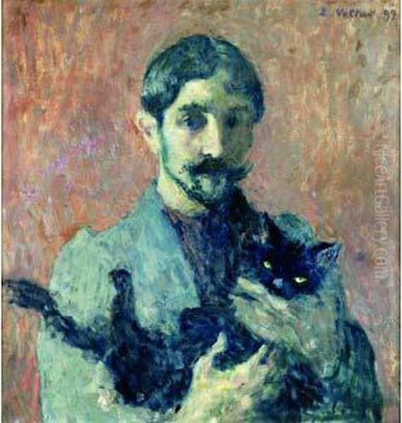 Autoportrait Au Chat (1899) Oil Painting by Louis Valtat