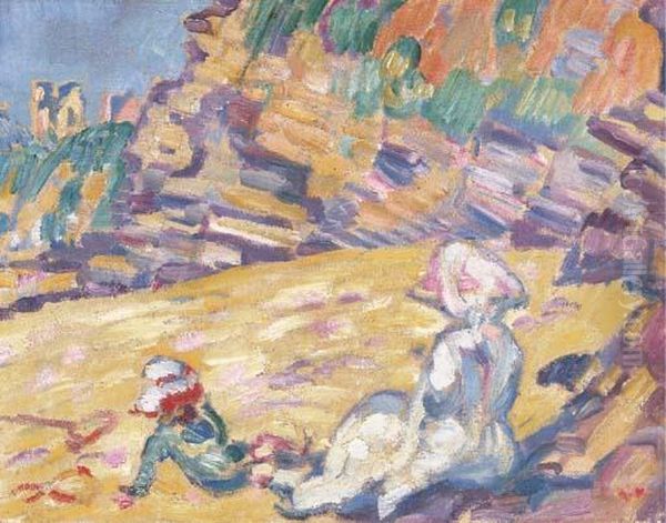 Femme Et Enfant Au Pied De La Falaise Oil Painting by Louis Valtat