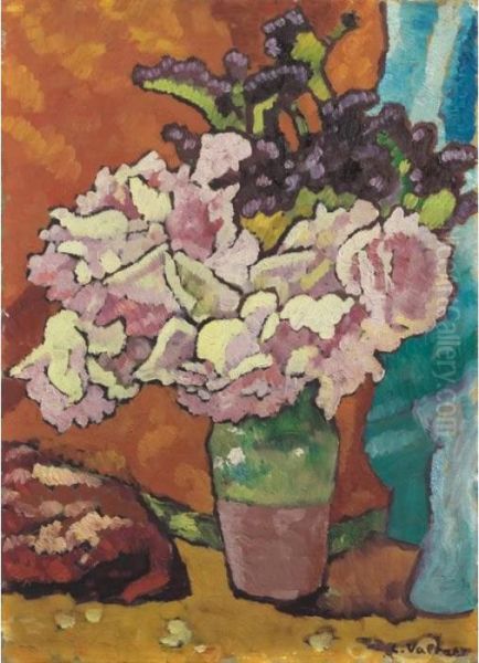 Bouquet De Fleurs Sur Fond Orange Oil Painting by Louis Valtat