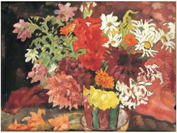 Bouquet De Fleurs Dans Un Vase Oil Painting by Louis Valtat