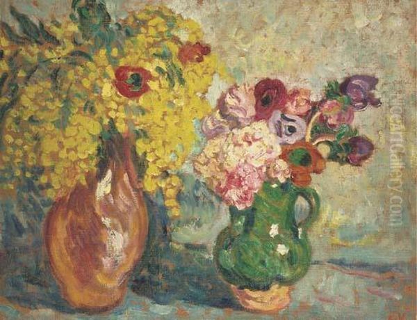 Mimosas Dans Un Pot Vert, Anemones Dans Un Vase by Louis Valtat