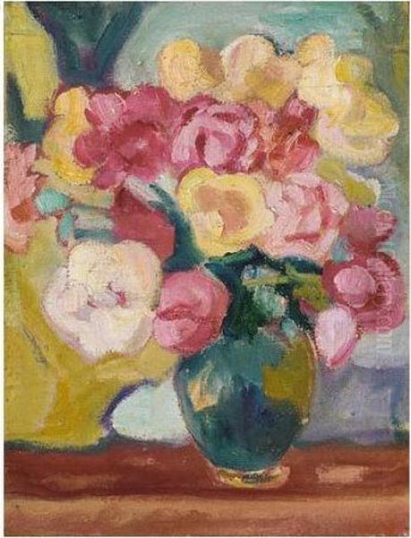 Vase De Roses, Cruche Verte Oil Painting by Louis Valtat