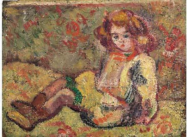 L'enfant A La Blouse Brodee Rouge Oil Painting by Louis Valtat