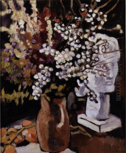 Vase De Fleurs Et Sculpture Oil Painting by Louis Valtat