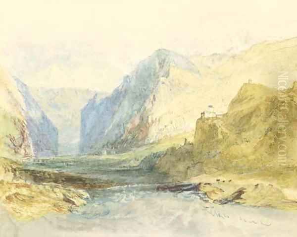 A scene in the Domleschg Valley in the Grisons, looking towards Thusis, with Castle Ortenstein, the church of St Lorenz Oil Painting by Joseph Mallord William Turner