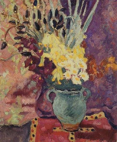 Giroflees Et Narcisses Dans Une Cruche Verte Oil Painting by Louis Valtat