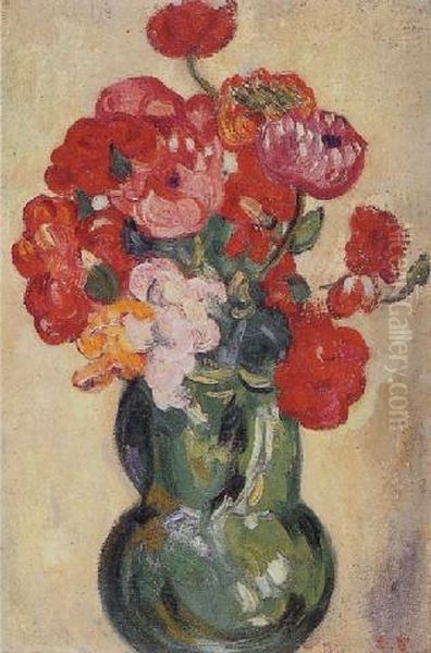 Fleurs Dans Un Pichet Vert Oil Painting by Louis Valtat