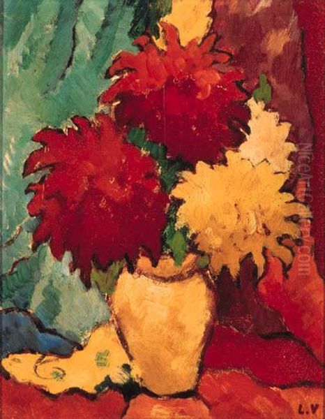 Vase De Dahlias Oil Painting by Louis Valtat