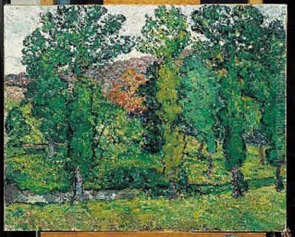 Peupliers Au Bord Du Ruisseau. Huile Sur Toile Signee En Bas A
 Droite Oil Painting by Louis Valtat