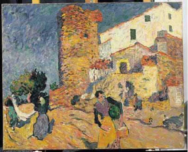 Porteuse D'eau Devant Une Bastide Oil Painting by Louis Valtat