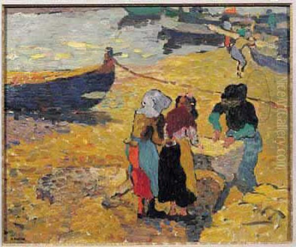 Arcachon, Retour De Peche : Femmes Sur La Greve Oil Painting by Louis Valtat