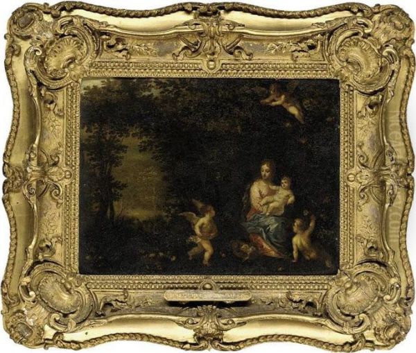 The Virgin And Child In A Wooded Landscape Attended By Putti Oil Painting by Hendrik van Balen