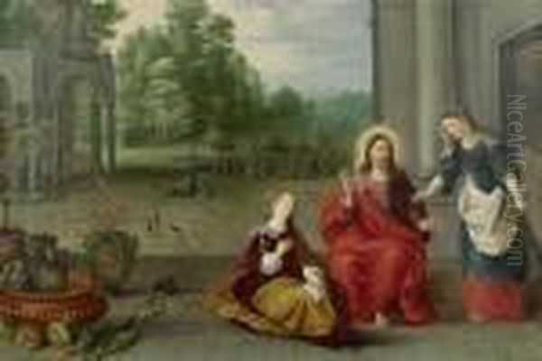 Christ With Mary And Martha Oil Painting by Hendrik van Balen