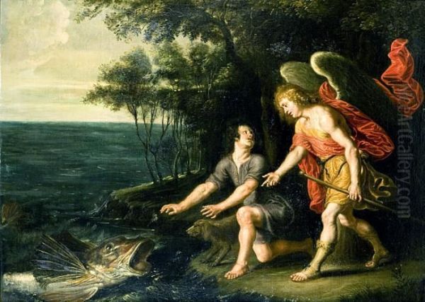 Thobias Et L'ange Oil Painting by Hendrik van Balen