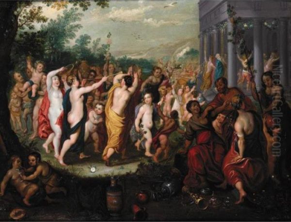 A Bacchanal Scene In Front Of A Temple Oil Painting by Hendrik van Balen