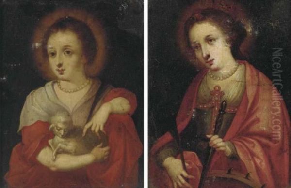 Saint Agnes; And Saint Catherine Oil Painting by Hendrik van Balen